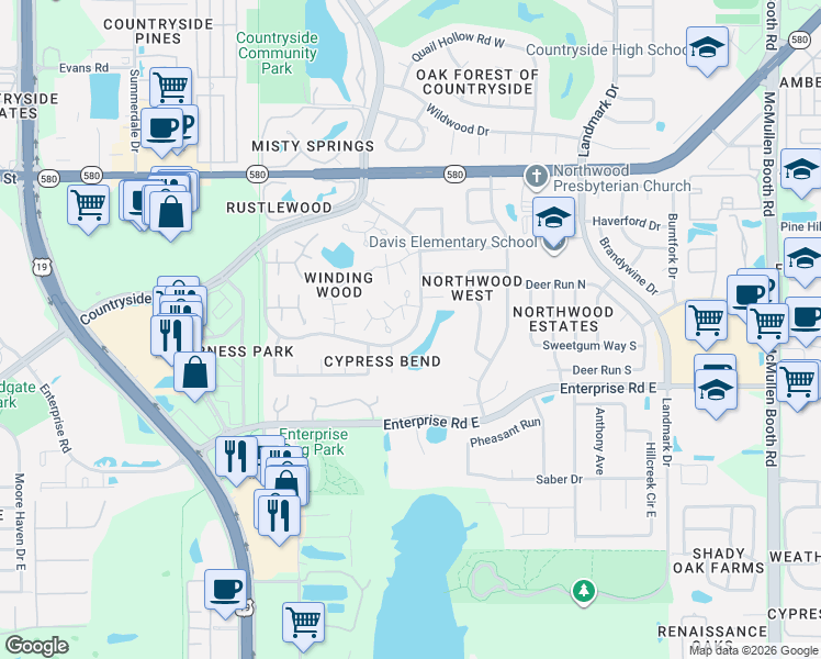 map of restaurants, bars, coffee shops, grocery stores, and more near 2743 Sand Hollow Court in Clearwater