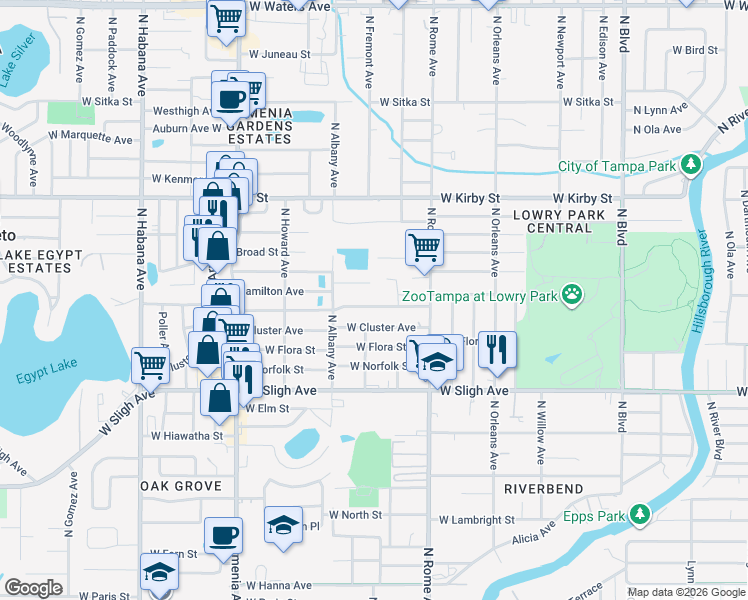 map of restaurants, bars, coffee shops, grocery stores, and more near 1809 West Crawford Street in Tampa