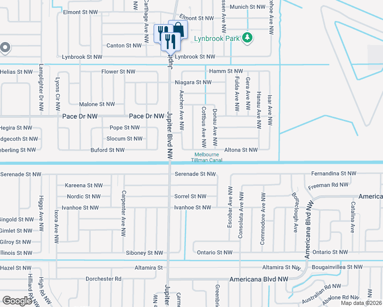 map of restaurants, bars, coffee shops, grocery stores, and more near 898 Altona Street Northwest in Palm Bay
