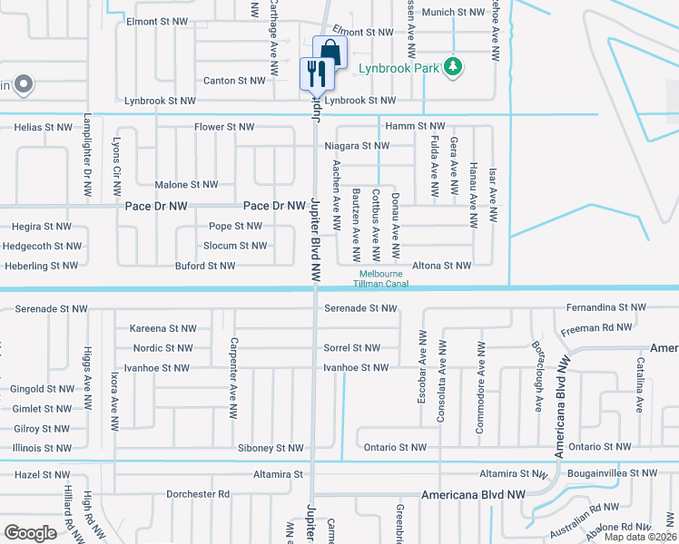 map of restaurants, bars, coffee shops, grocery stores, and more near 898 Altona St NW in Palm Bay