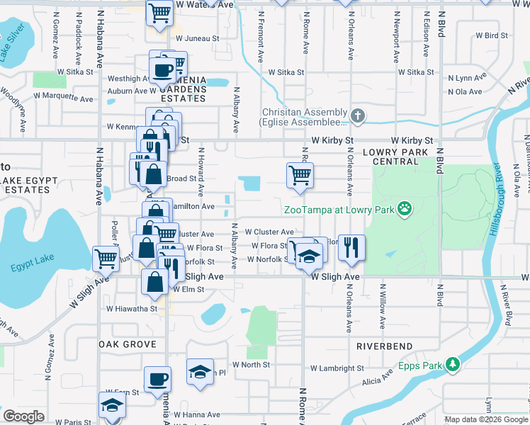 map of restaurants, bars, coffee shops, grocery stores, and more near 1809 West Crawford Street in Tampa