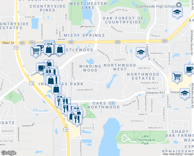 map of restaurants, bars, coffee shops, grocery stores, and more near 2709 Sand Hollow Court in Clearwater
