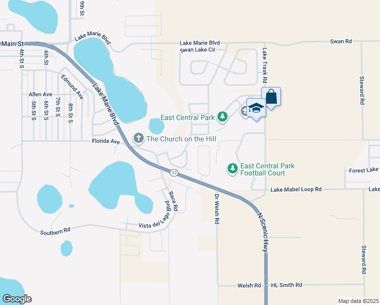 map of restaurants, bars, coffee shops, grocery stores, and more near 615 Chicago Way in Dundee