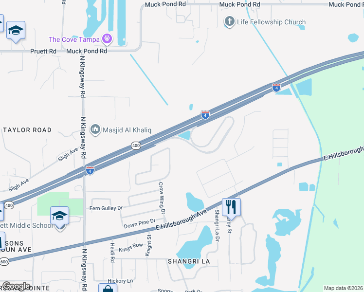 map of restaurants, bars, coffee shops, grocery stores, and more near 527 Arch Ridge Loop in Seffner