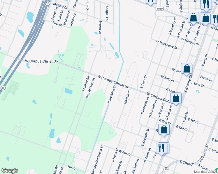 map of restaurants, bars, coffee shops, grocery stores, and more near 911 Ruby Allen Street in Rockport