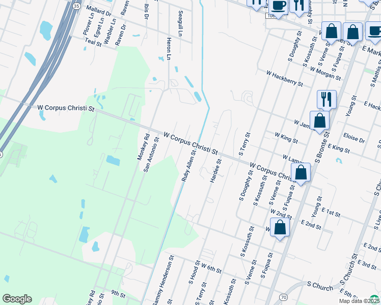 map of restaurants, bars, coffee shops, grocery stores, and more near 911 Ruby Allen Street in Rockport