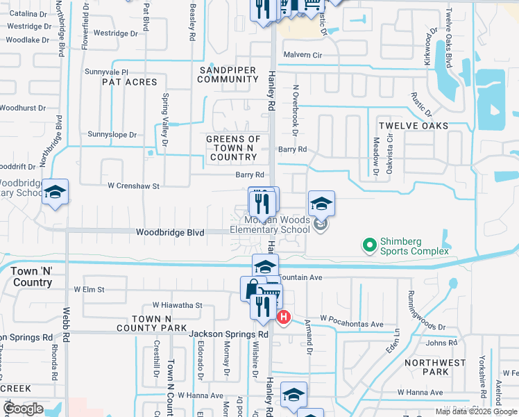 map of restaurants, bars, coffee shops, grocery stores, and more near 7006 Hanley Road in Tampa