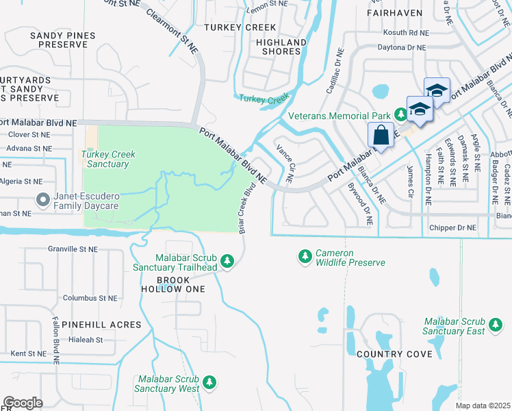 map of restaurants, bars, coffee shops, grocery stores, and more near 815 Briar Creek Boulevard in Palm Bay
