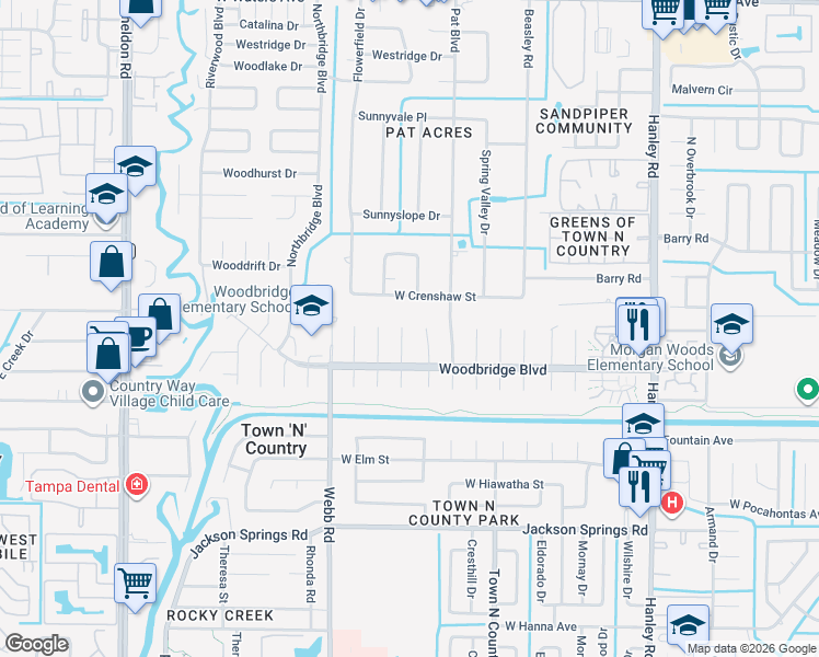 map of restaurants, bars, coffee shops, grocery stores, and more near 7107 Larimer Court in Tampa