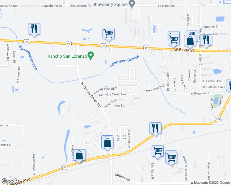 map of restaurants, bars, coffee shops, grocery stores, and more near 4504 Reynolds Creek Avenue in Plant City