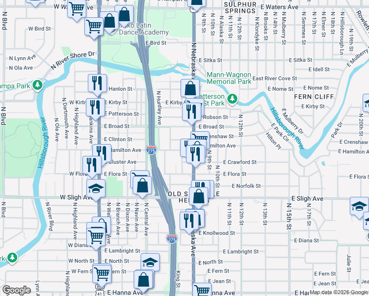 map of restaurants, bars, coffee shops, grocery stores, and more near 7103 North Arden Avenue in Tampa