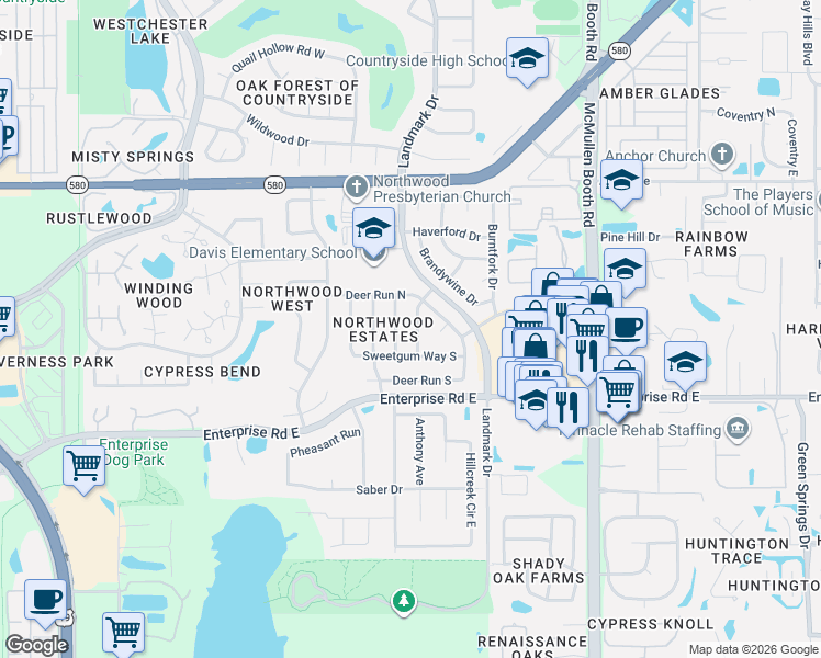 map of restaurants, bars, coffee shops, grocery stores, and more near 2946 Sweetgum Way South in Clearwater