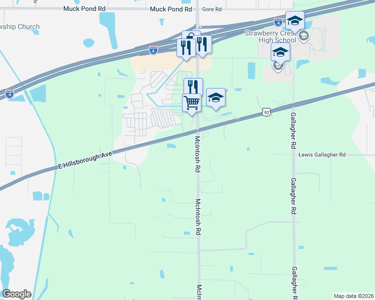 map of restaurants, bars, coffee shops, grocery stores, and more near 4232 McIntosh Road in Dover