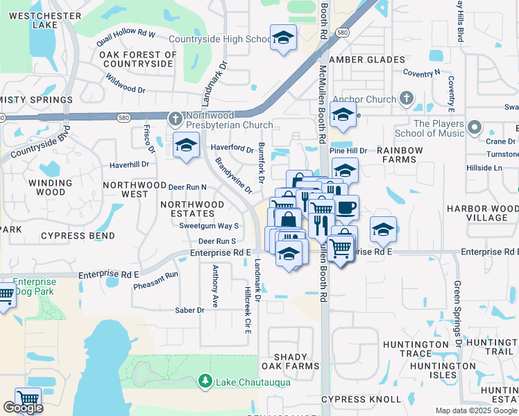 map of restaurants, bars, coffee shops, grocery stores, and more near 2535a Landmark Drive in Clearwater