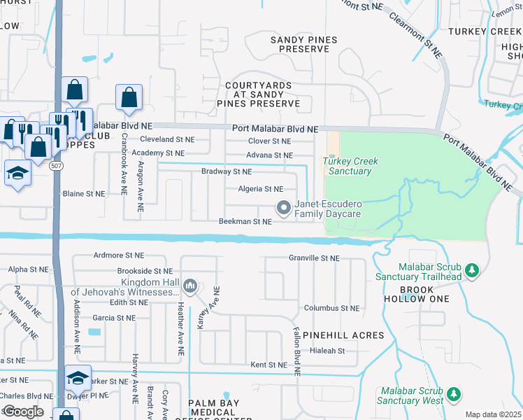 map of restaurants, bars, coffee shops, grocery stores, and more near 697 Atlas Avenue Northeast in Palm Bay