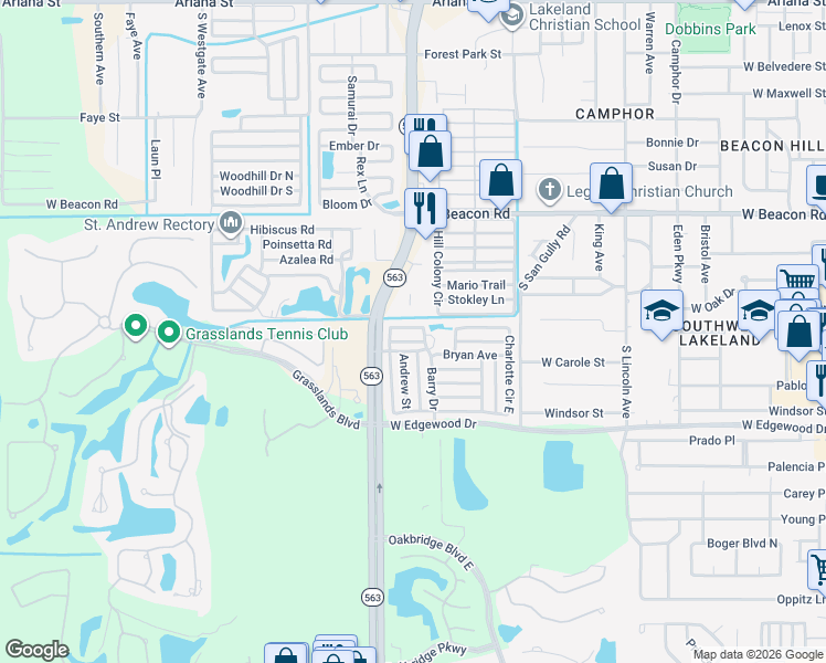 map of restaurants, bars, coffee shops, grocery stores, and more near Mas Verde Blvd in Lakeland