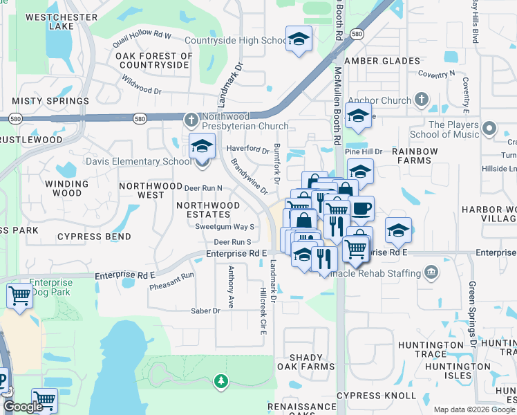 map of restaurants, bars, coffee shops, grocery stores, and more near 2547 Deer Run East in Clearwater
