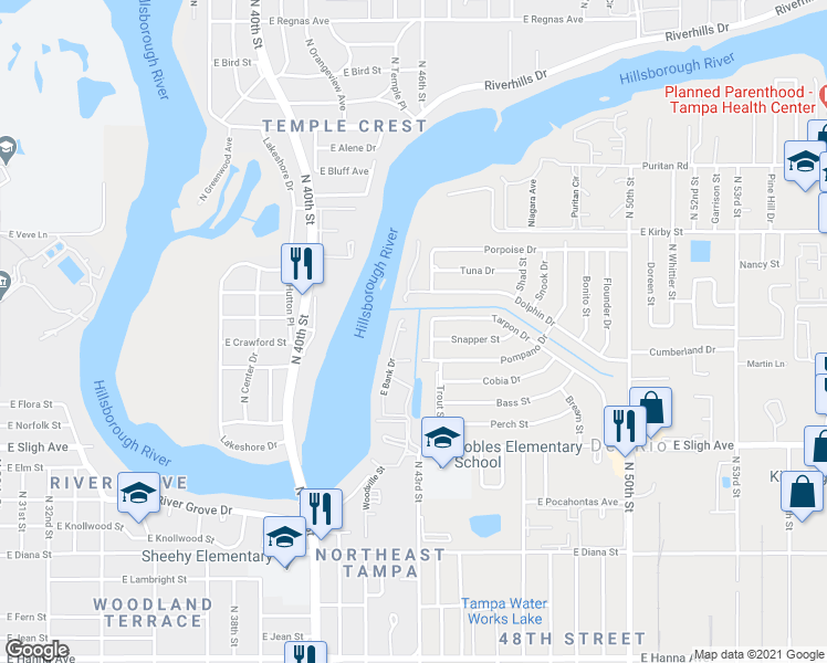 map of restaurants, bars, coffee shops, grocery stores, and more near 4404 Tarpon Drive in Tampa