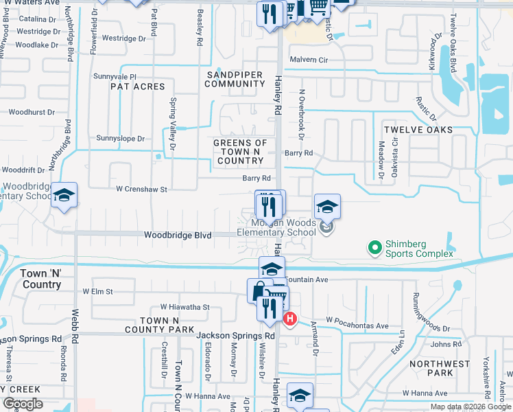 map of restaurants, bars, coffee shops, grocery stores, and more near 7626 Deleon Court in Tampa
