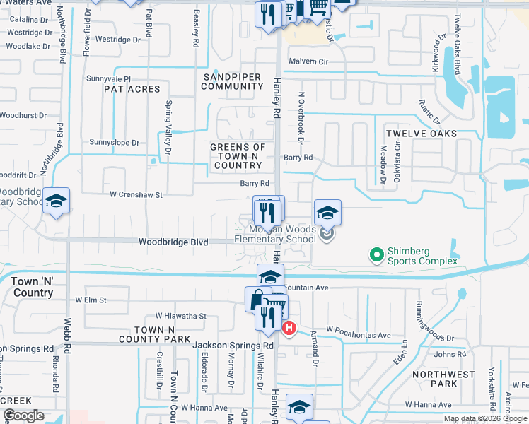 map of restaurants, bars, coffee shops, grocery stores, and more near 7602 Desoto Court in Tampa
