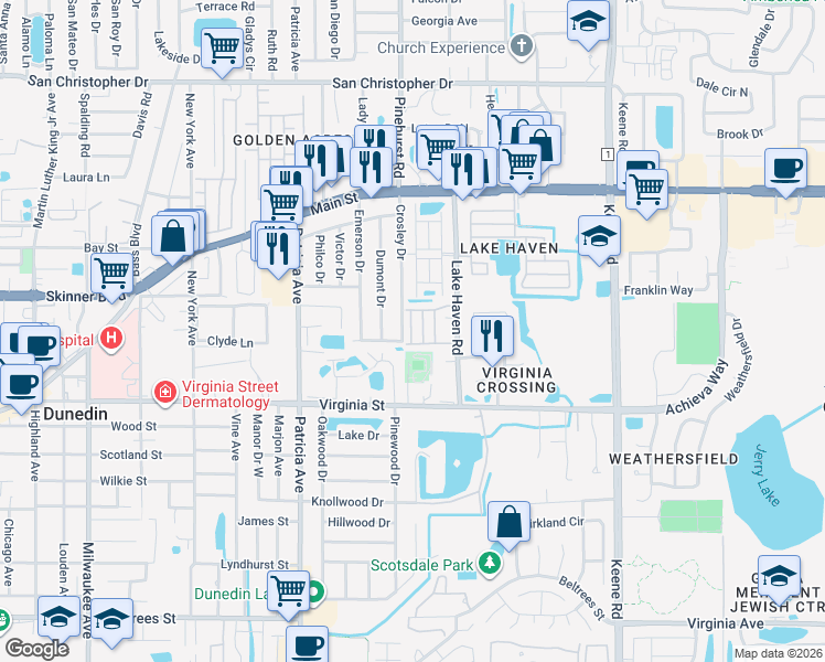 map of restaurants, bars, coffee shops, grocery stores, and more near 852 Oxford Court in Dunedin