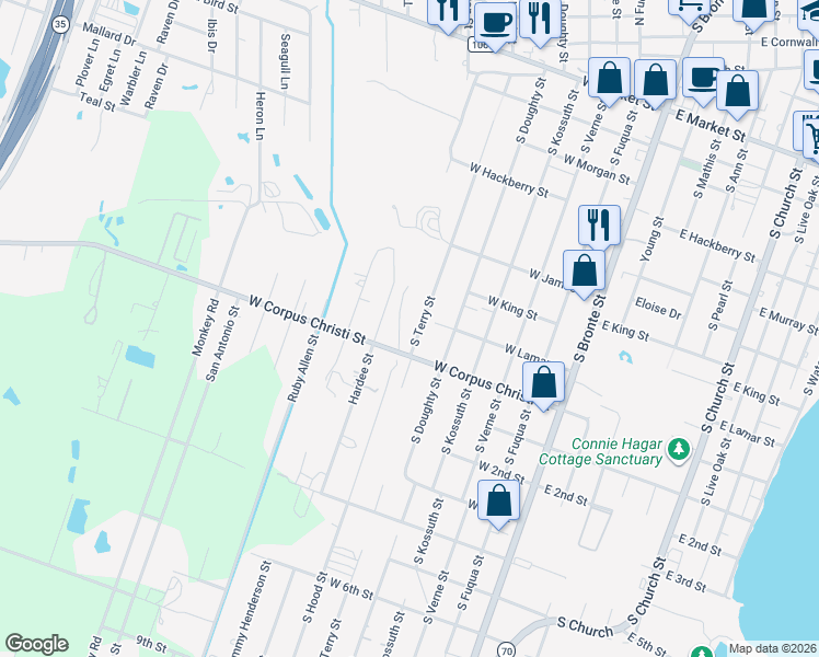 map of restaurants, bars, coffee shops, grocery stores, and more near 806 South Terry Street in Rockport