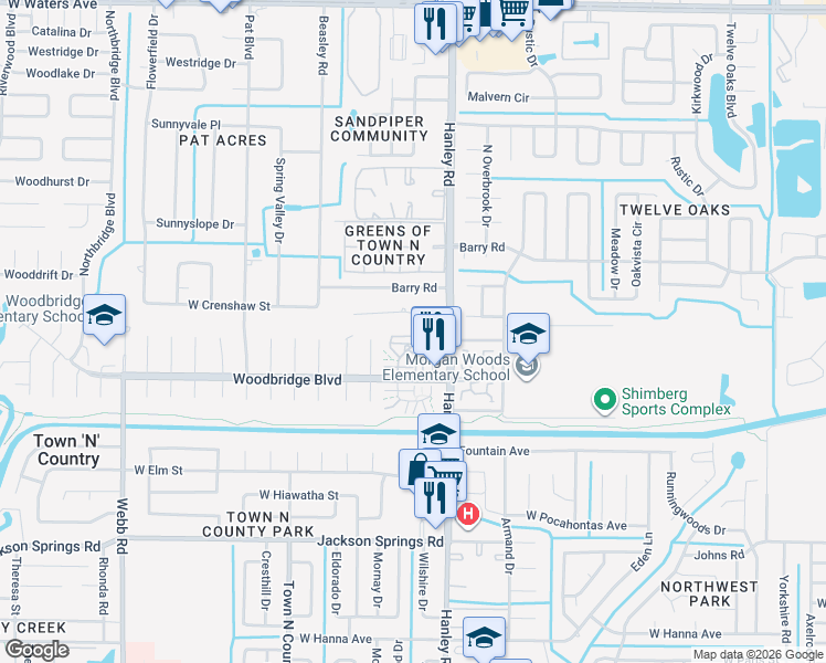 map of restaurants, bars, coffee shops, grocery stores, and more near 7626 Deleon Court in Tampa