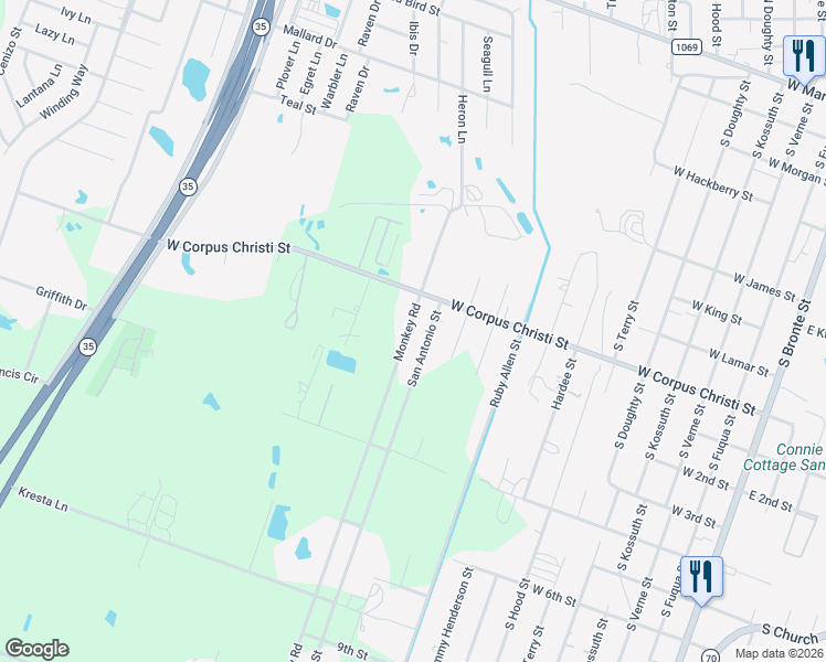 map of restaurants, bars, coffee shops, grocery stores, and more near 1008 San Antonio Street in Rockport
