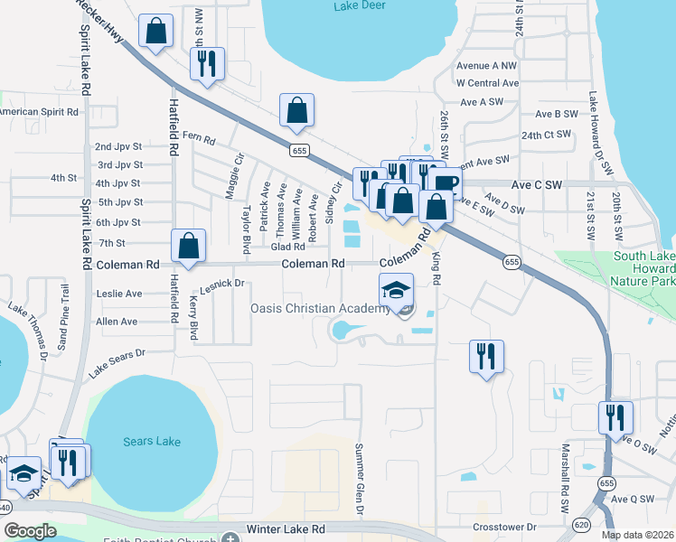 map of restaurants, bars, coffee shops, grocery stores, and more near 910 Whisper Lake Drive in Winter Haven
