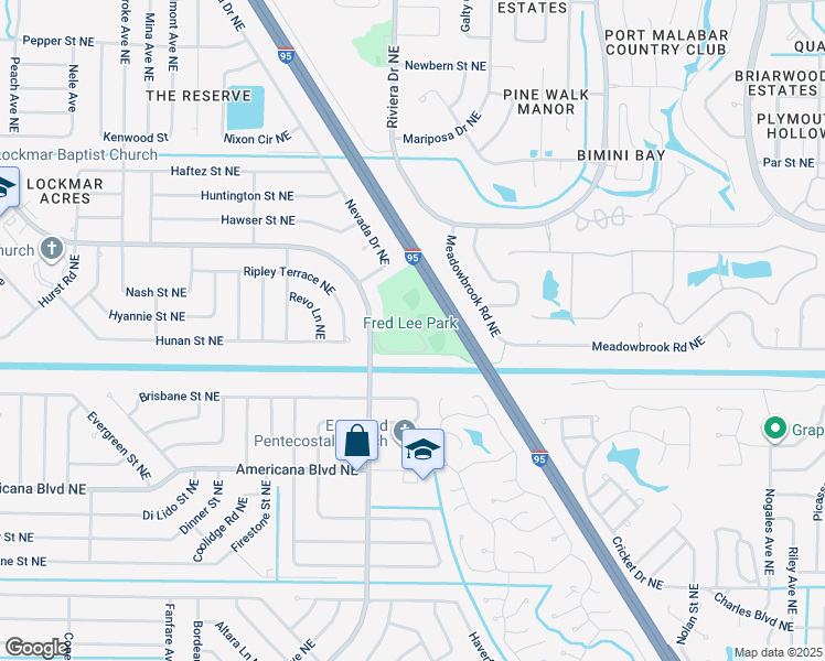 map of restaurants, bars, coffee shops, grocery stores, and more near 895 Emerson Drive Northeast in Palm Bay