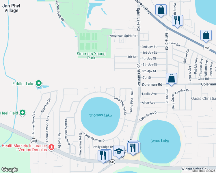 map of restaurants, bars, coffee shops, grocery stores, and more near 522 Sunny Circle in Winter Haven
