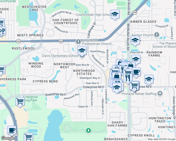 map of restaurants, bars, coffee shops, grocery stores, and more near 2563 Knotty Pine Way in Clearwater