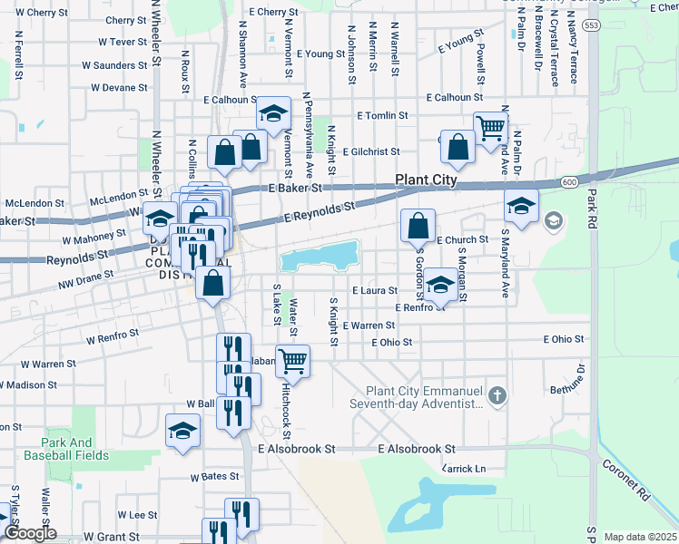 map of restaurants, bars, coffee shops, grocery stores, and more near in Plant City
