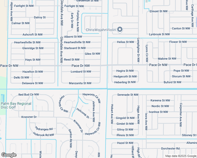 map of restaurants, bars, coffee shops, grocery stores, and more near 1402 Healey Street Northwest in Palm Bay