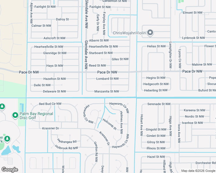 map of restaurants, bars, coffee shops, grocery stores, and more near 1518 Healey Street Northwest in Palm Bay