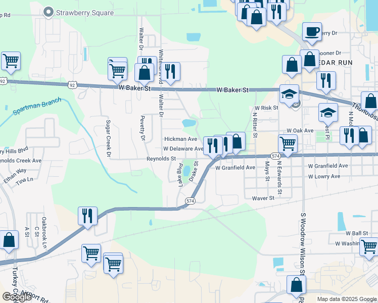 map of restaurants, bars, coffee shops, grocery stores, and more near 3207 Delaware Avenue in Plant City