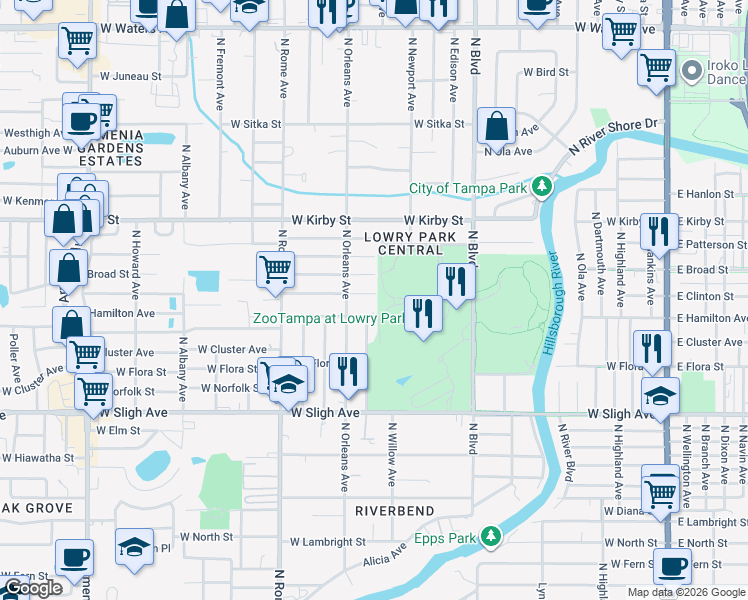 map of restaurants, bars, coffee shops, grocery stores, and more near 1101 West Sligh Avenue in Tampa
