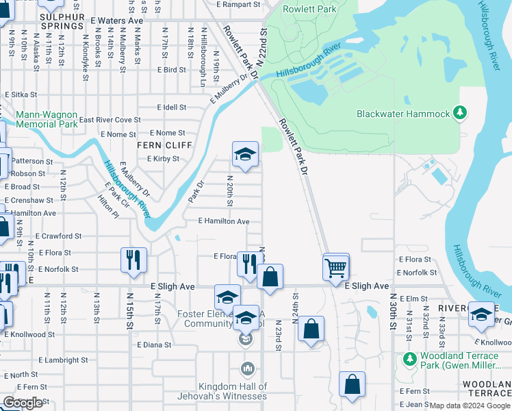 map of restaurants, bars, coffee shops, grocery stores, and more near 2011 East Clinton Street in Tampa