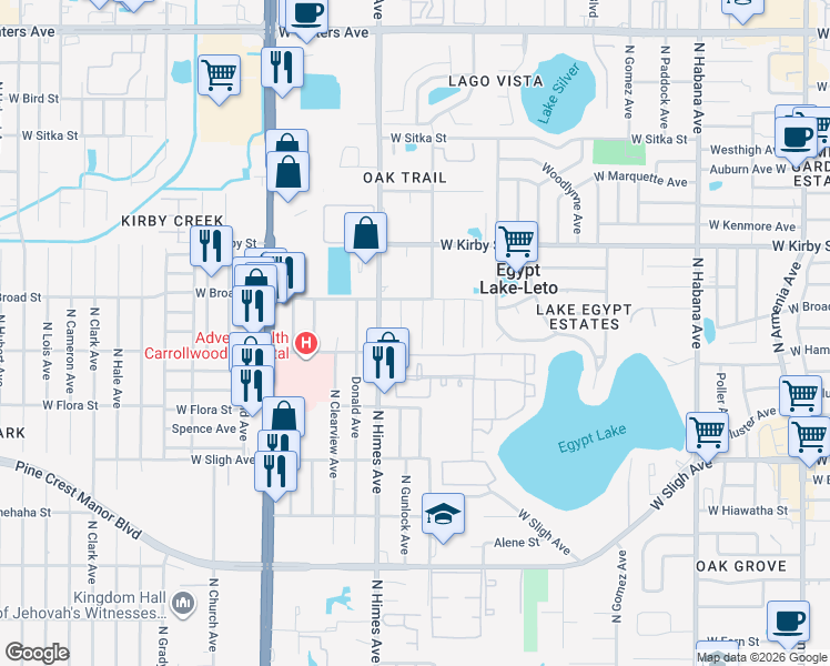 map of restaurants, bars, coffee shops, grocery stores, and more near 7208 North Glen Avenue in Tampa