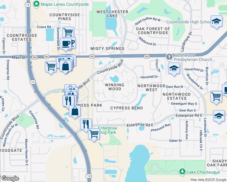 map of restaurants, bars, coffee shops, grocery stores, and more near 2555 Forest Run Court in Clearwater