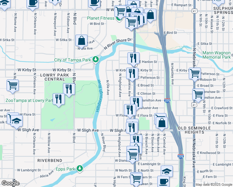 map of restaurants, bars, coffee shops, grocery stores, and more near 7309 North Dartmouth Avenue in Tampa