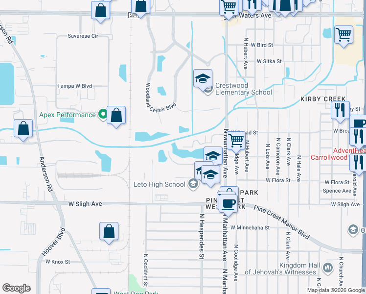 map of restaurants, bars, coffee shops, grocery stores, and more near 7298 Berkshire Manor Court in Tampa