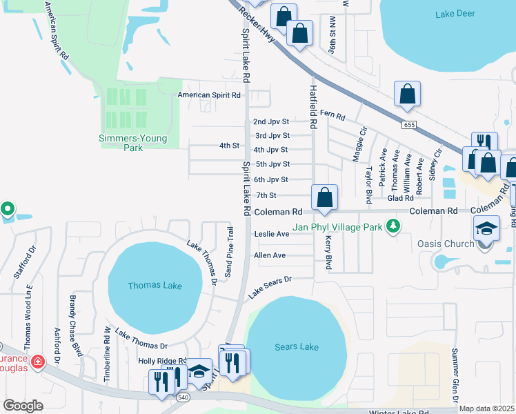 map of restaurants, bars, coffee shops, grocery stores, and more near 126 7th Street in Winter Haven
