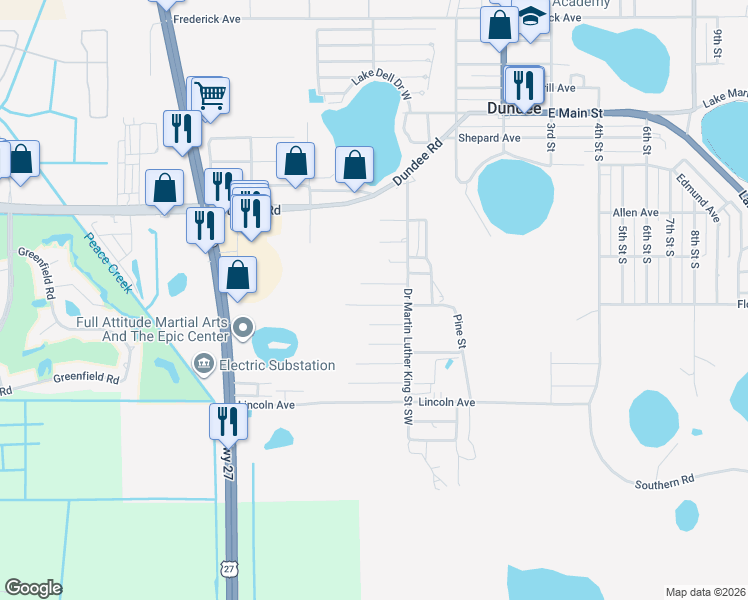 map of restaurants, bars, coffee shops, grocery stores, and more near 216 Florida Avenue in Dundee