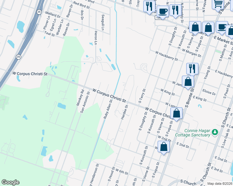 map of restaurants, bars, coffee shops, grocery stores, and more near 815 Sammy Henderson Street in Rockport