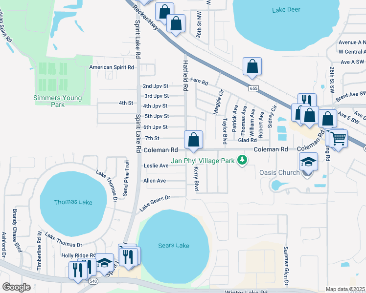 map of restaurants, bars, coffee shops, grocery stores, and more near 102 7th Street in Winter Haven