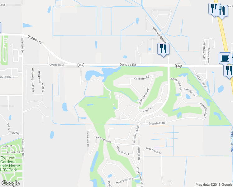 map of restaurants, bars, coffee shops, grocery stores, and more near 695 Broadmoor Circle in Winter Haven