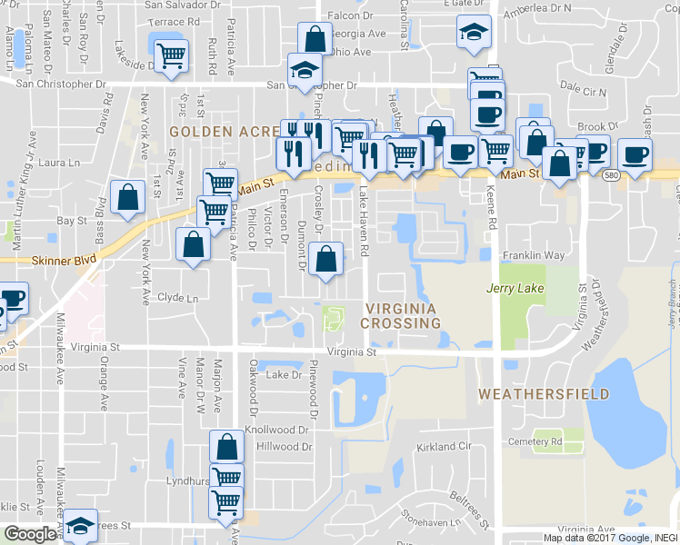 map of restaurants, bars, coffee shops, grocery stores, and more near 1090 Loch Haven Drive North in Dunedin