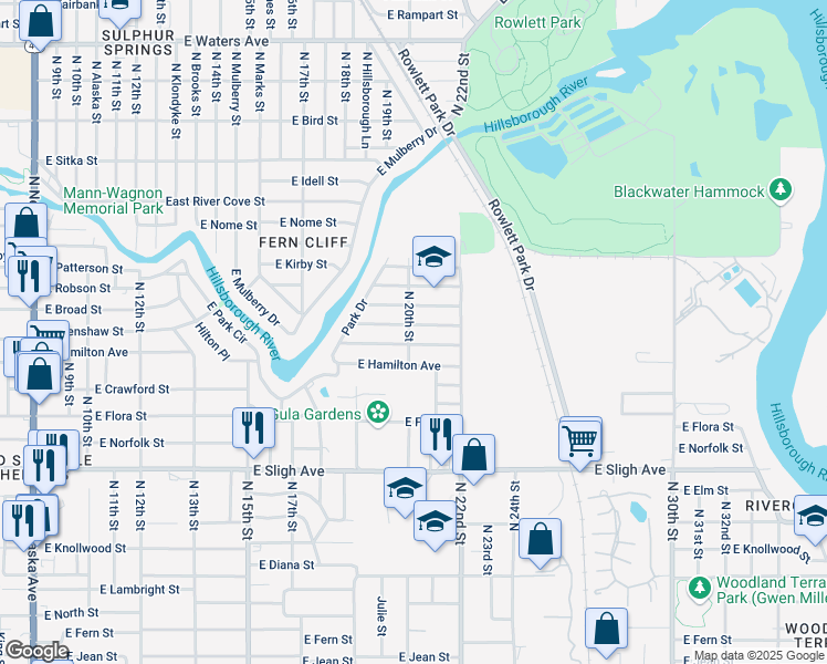 map of restaurants, bars, coffee shops, grocery stores, and more near 2001 East Clinton Street in Tampa