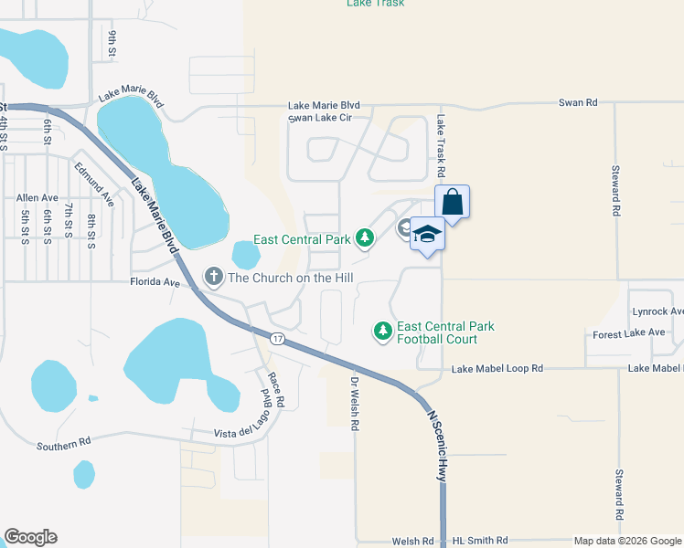 map of restaurants, bars, coffee shops, grocery stores, and more near 519 Ridges Drive in Dundee